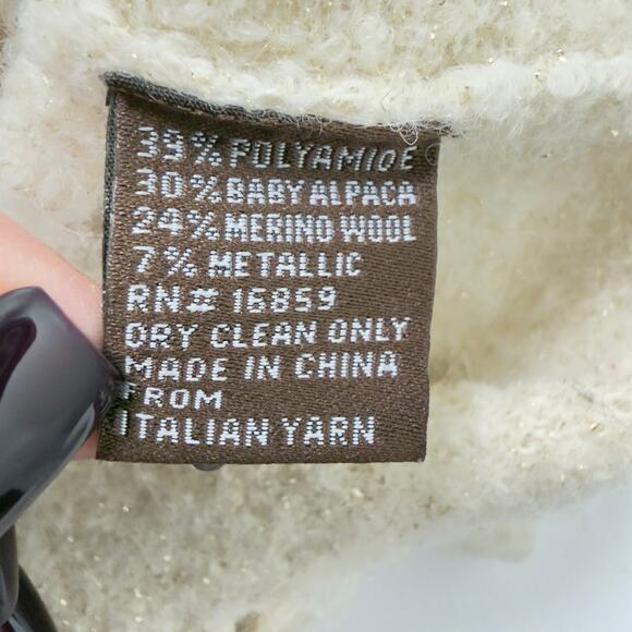 J. Mclaughlin Gold Metallic Fringe Crew Neck Preppy Sweater Nautical Wool Size M - Picture 7 of 8